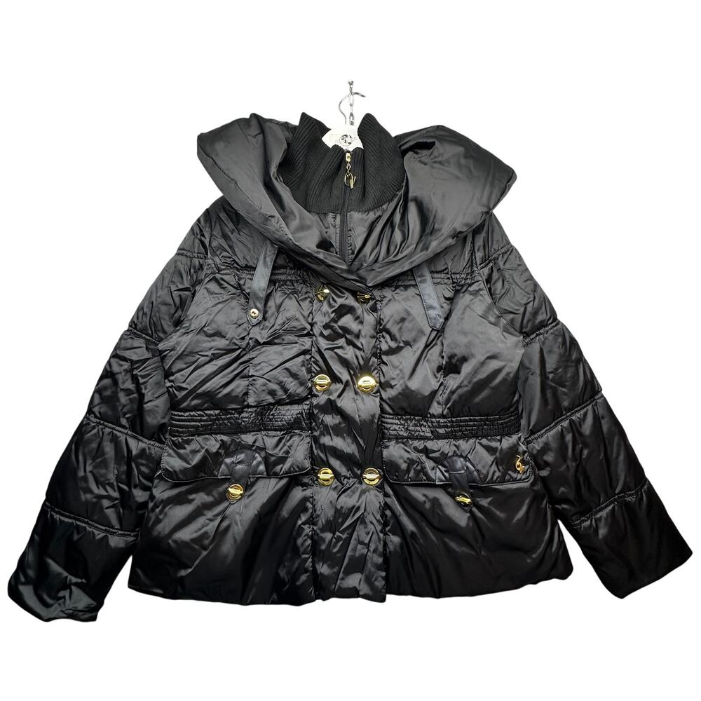 Vintage Baby Phat Puffer Bomber Coat Jacket Womens Plus 1X Black Full Zip Button